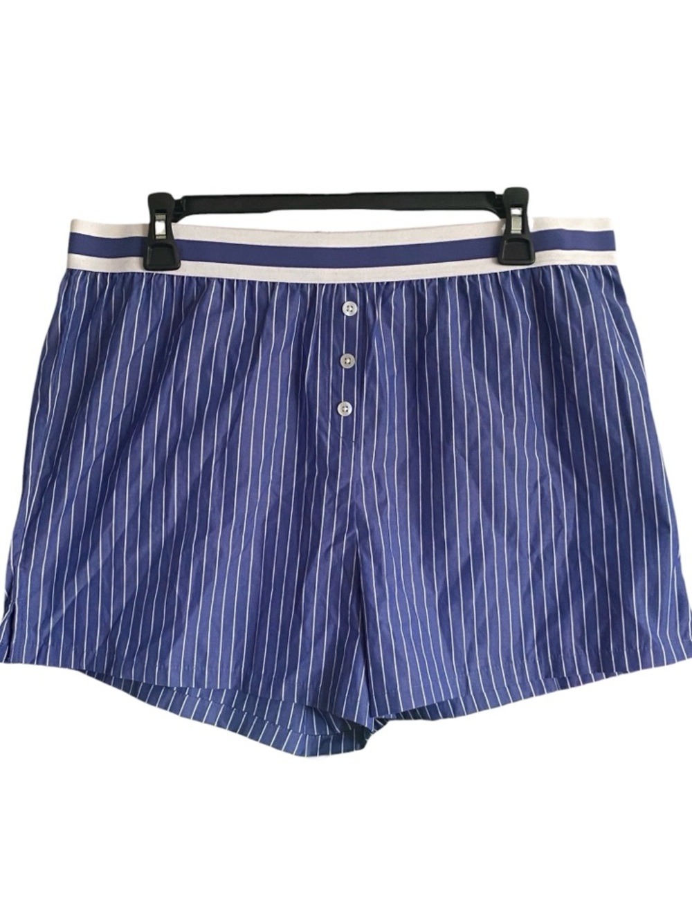 Caroline Constas Blue Striped Pajama Sleep Boxer Shorts Womens Size Large